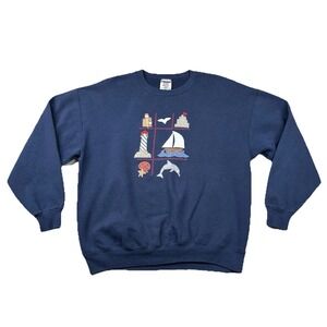 Vintage Jerzees Sweatshirt Mens XL Lighthouse Embroidery Nautical Ocean USA